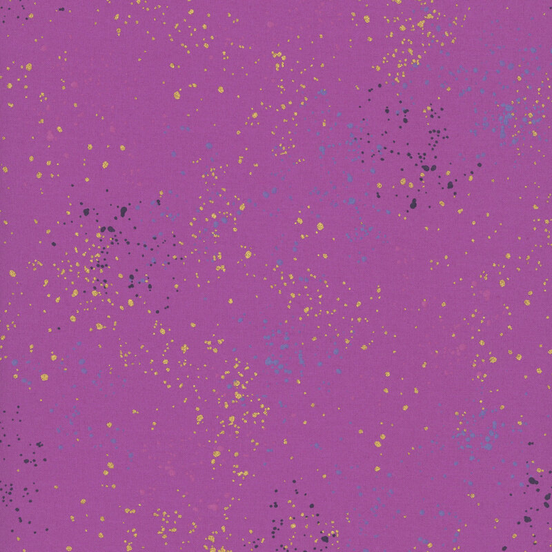 Dark magenta fabric with natural metallic splatters of turquoise, peach, dark green, and yellow.