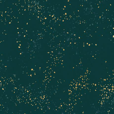 Pine green fabric with natural metallic splatters of soft green and yellow gold.