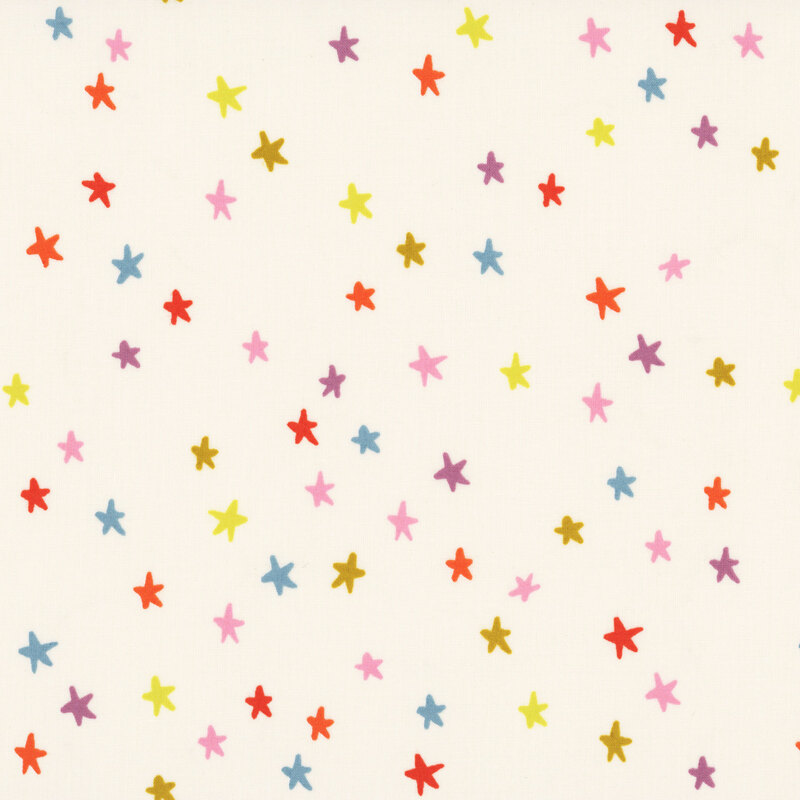 Cream fabric with colorful stars.