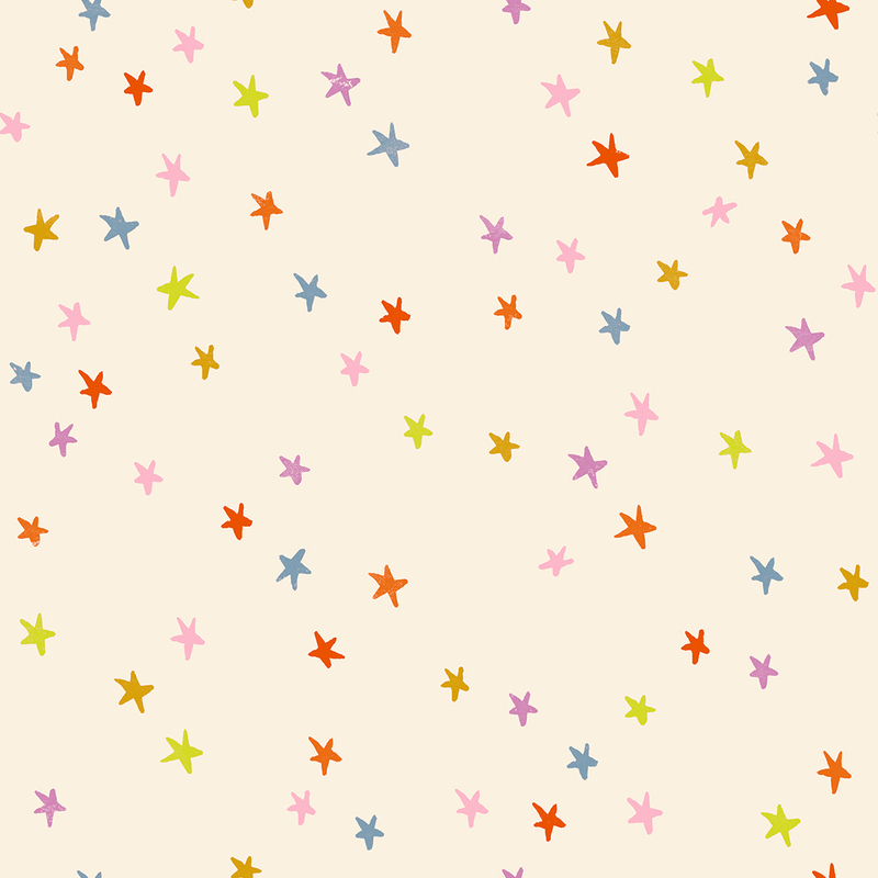 Cream fabric with colorful stars.