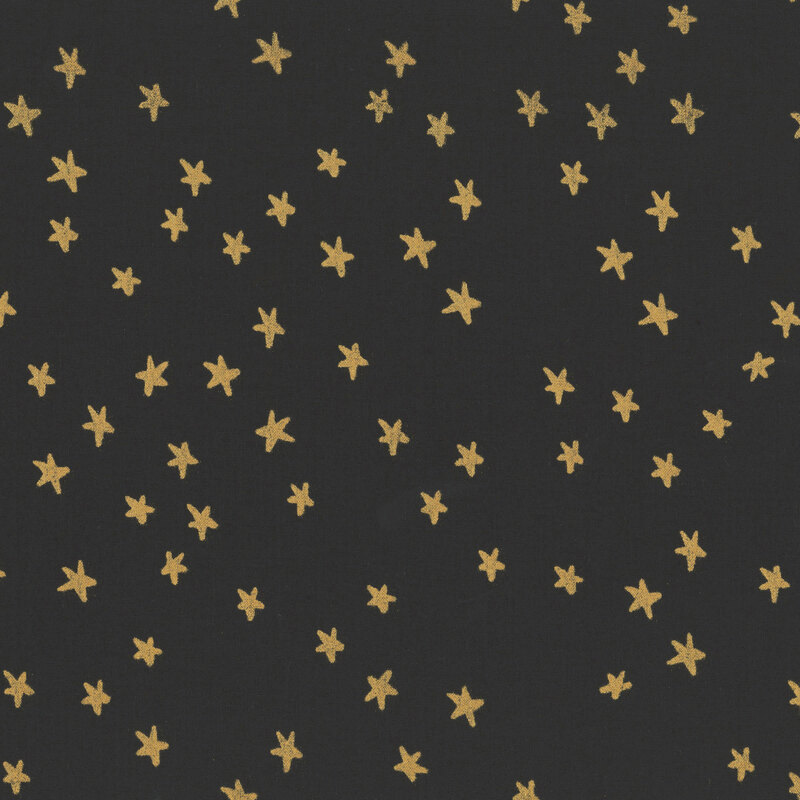 Black fabric with metallic golden stars.