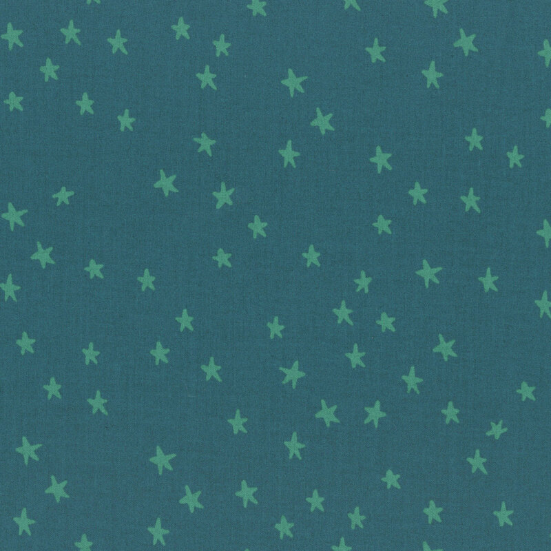 Dark teal fabric with aqua stars.
