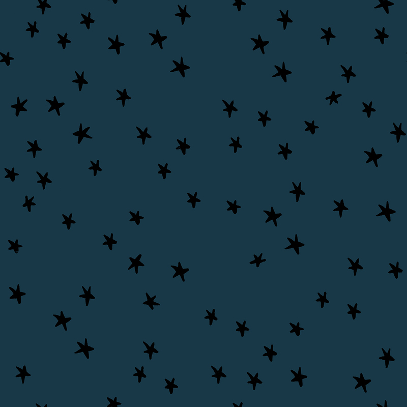 Dark teal fabric with scattered black stars.