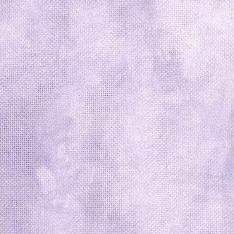A close up swatch of marbled 14ct aida cloth in a light lavender color by Fabric On A Whim.