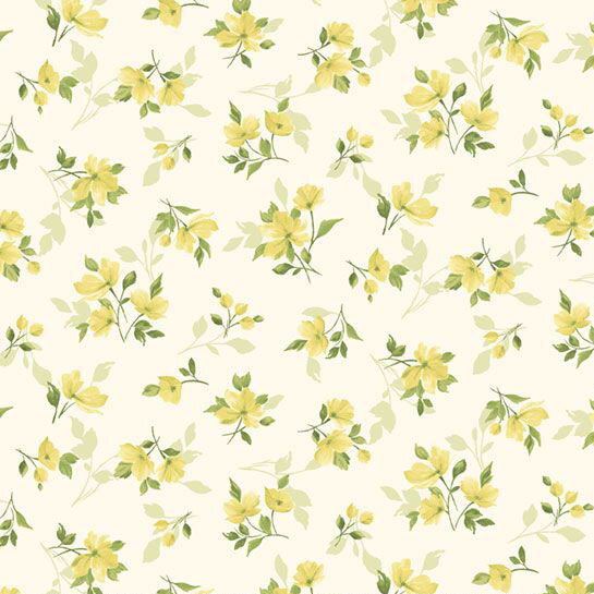 Tossed yellow florals on top of a cream fabric.
