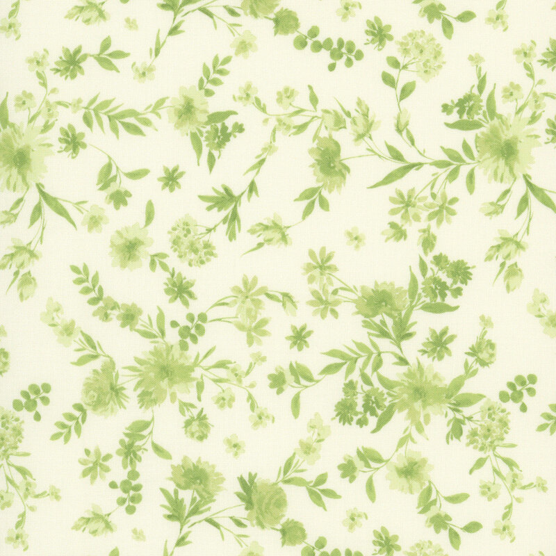 Light green florals scattered on a cream fabric.