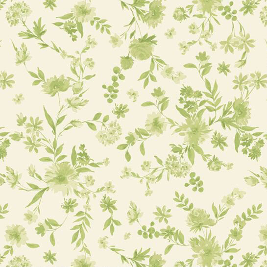 Light green florals scattered on a cream fabric.