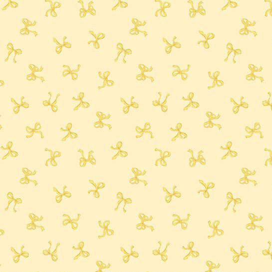 Small yellow bows tossed onto a pastel yellow fabric.