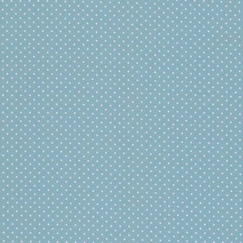 Powder blue polka dots on a baby blue fabric.