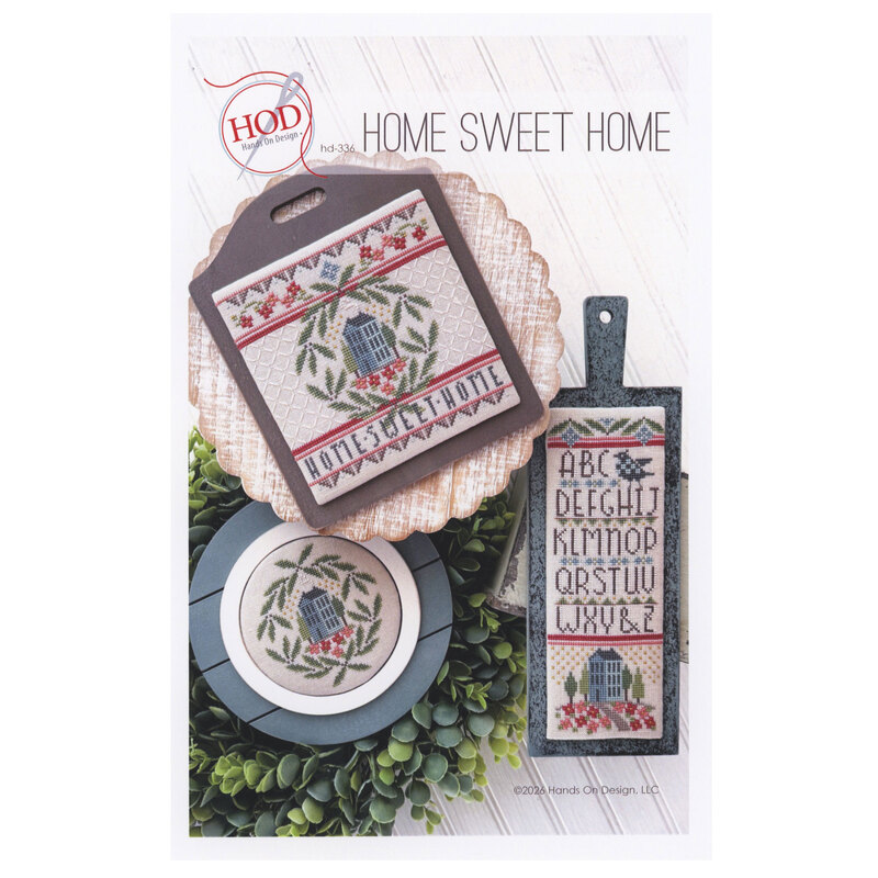 Front image of the home sweet home pattern featuring the finished project staged with decor.