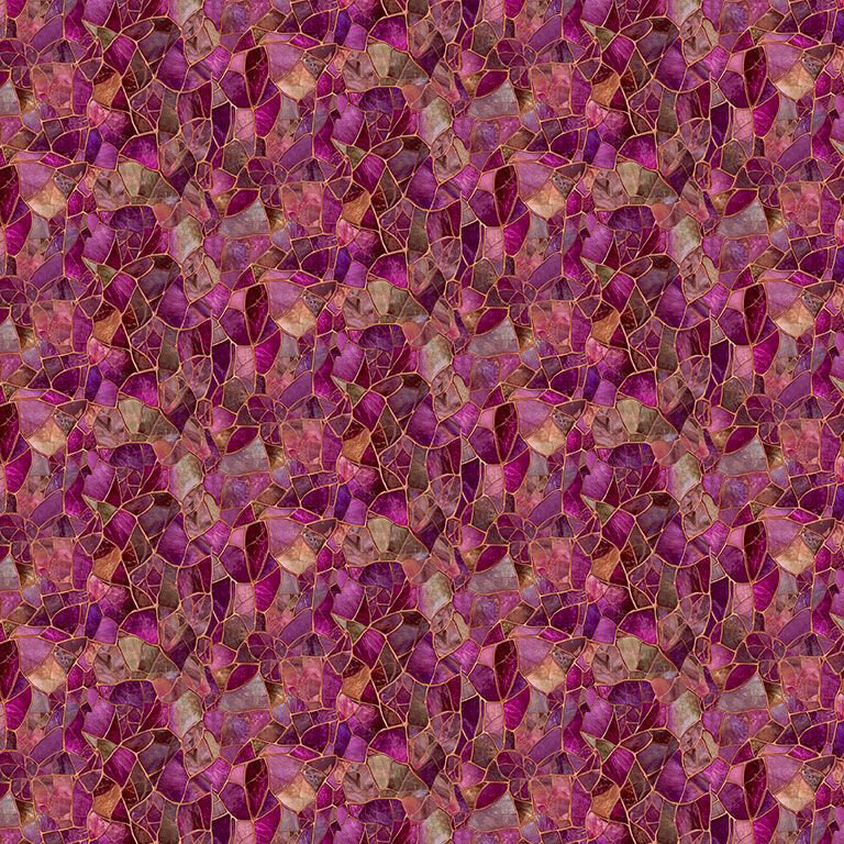 Magenta mosaic fabric featuring subtle orange and green hues.