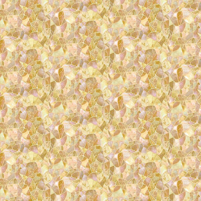 Neutral tone mosaic fabric featuring washed out purples, greens, and beige.