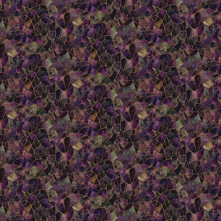 Purple mosaic fabric featuring dark and stone gray greens.