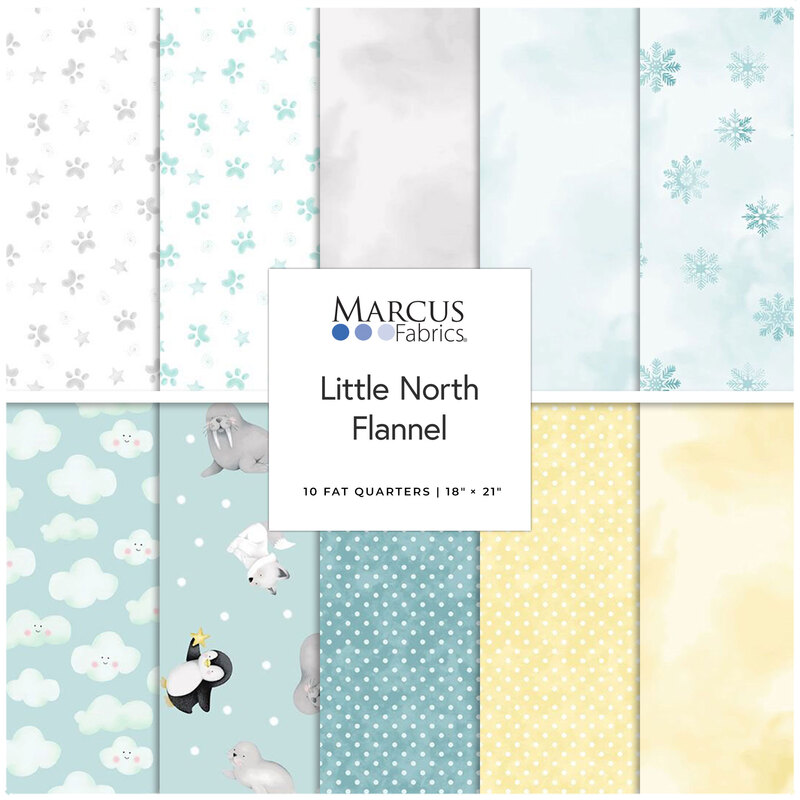 Fat Quarter Bundle collage of soft flannel baby fabrics from the Little North Flannel collection.