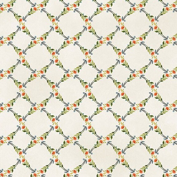 floral lattice pattern on an eggshell background