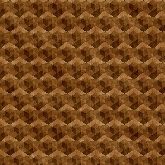 saddle brown fabric featuring a repeating pattern of geometric hexagons.