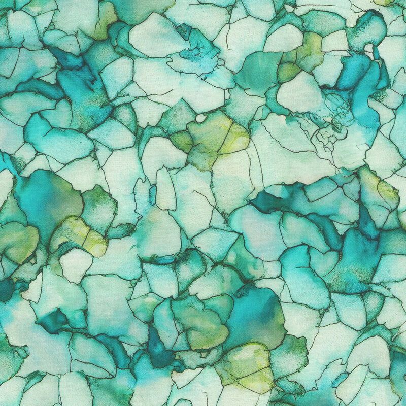 abstract petal watercolor pattern in hues of ice blue, aqua, and teals