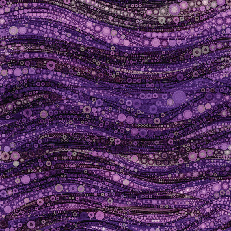 fabric featuring wavy dotted lines in varying shades of purple