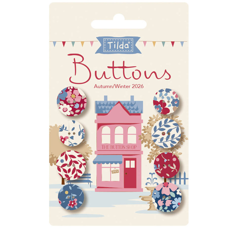 A digital mockup of the Village Life winter button pack by Tilda. 