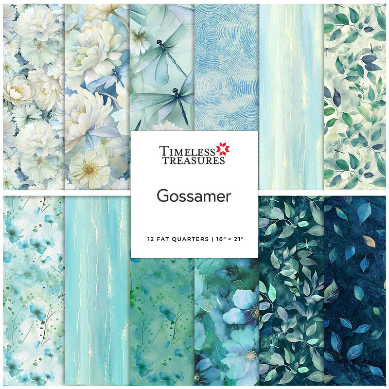 Collage of the Fat Quarter collection from the Gossamer collection.
