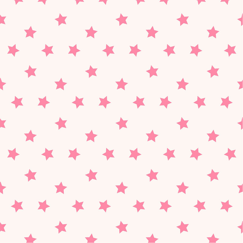 A white fabric featuring rose pink stars.