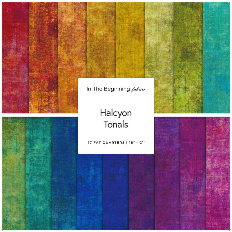 Collage of the Fat Quarter Bundle from the Halcyon Tonals fabric collection.