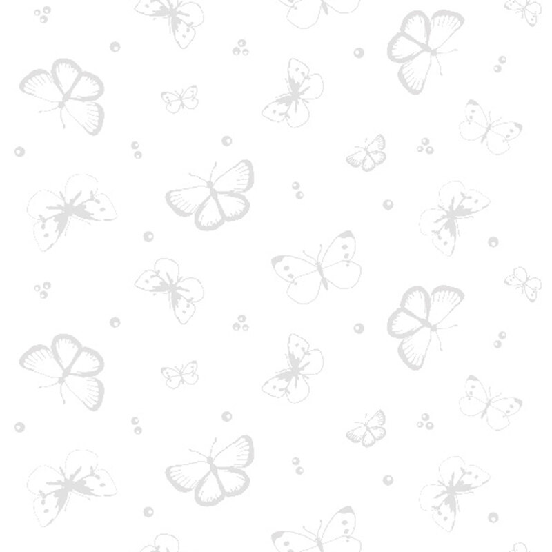 A white on white fabric with butterflies.