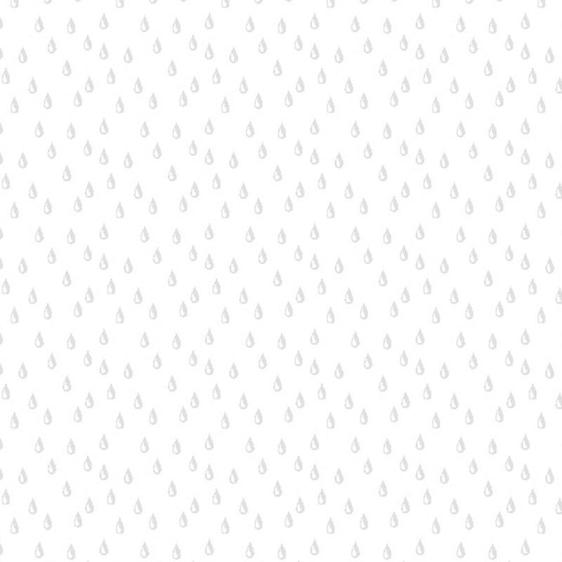 A white on white fabric with a raindrop pattern.