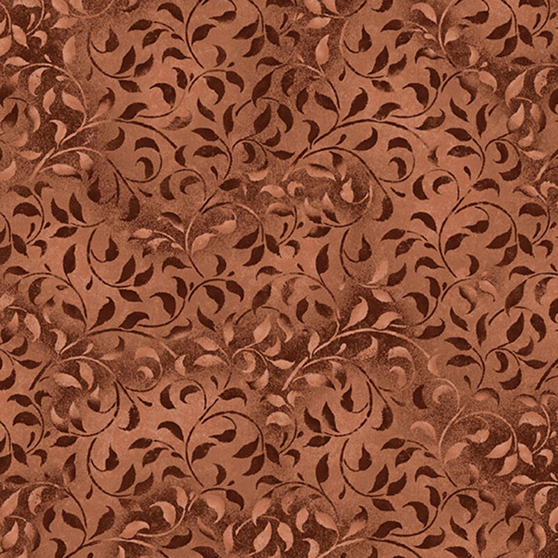 A cocoa brown fabric featuring mottled vines. 