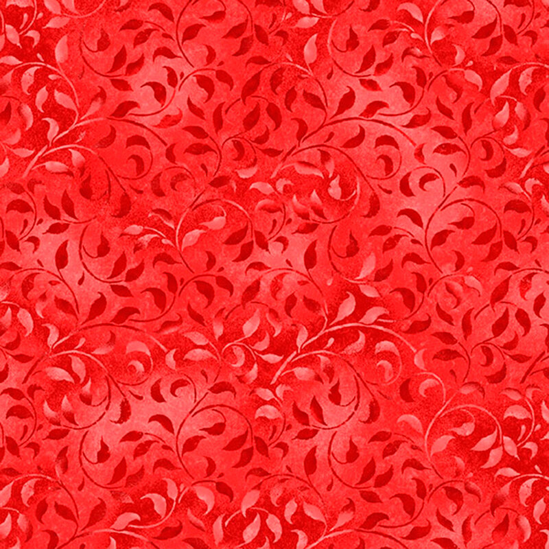 A scarlet fabric featuring mottled vines.