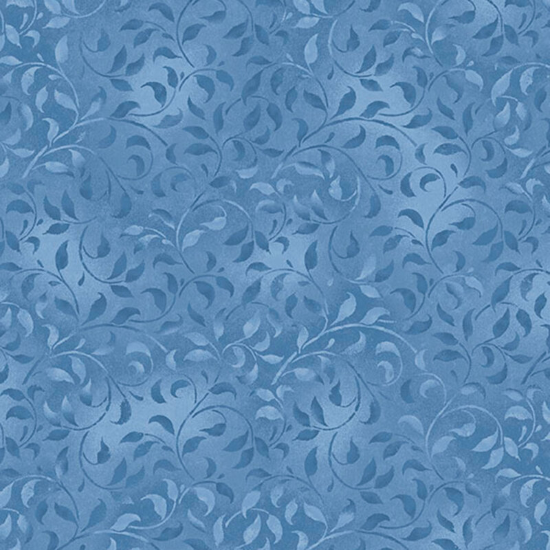 A faded blue fabric featuring mottled vines.