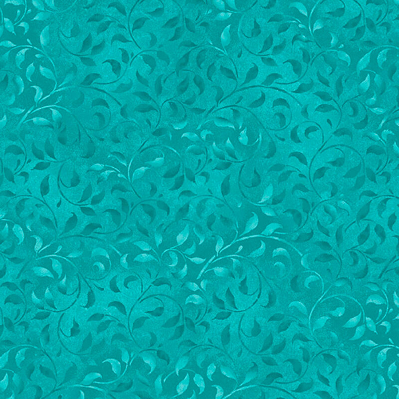 a medium teal fabric featuring mottled vines. 