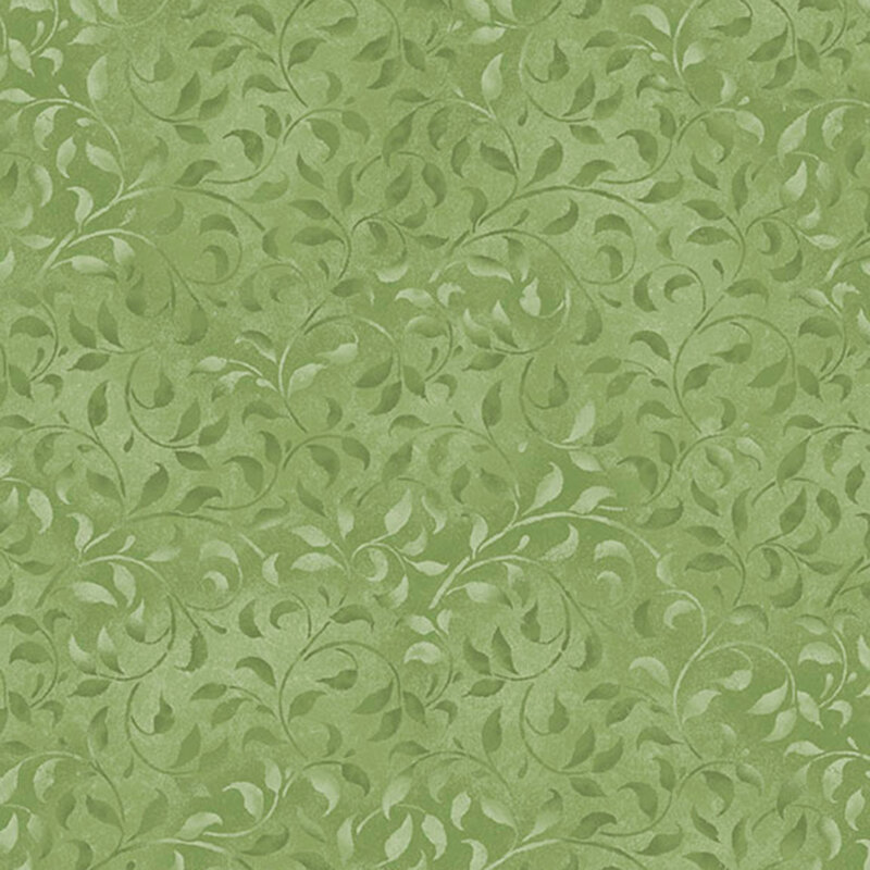 A pear green fabric featuring mottled vines.
