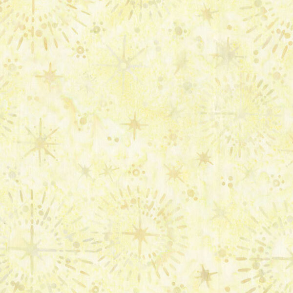 A mottled pale yellow fabric featuring stars and starbursts.