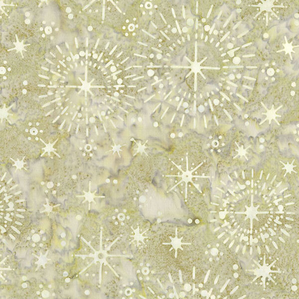 A mottled light lemongrass fabric featuring cream stars and starbursts.