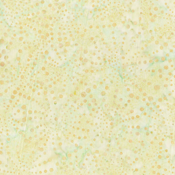 A mottled pale yellow fabric featuring dots arranged in a firework motif.