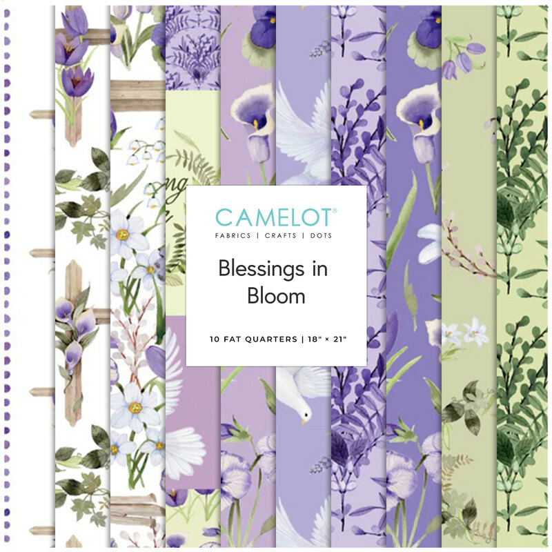 Collage of the Fat Quarter Bundle fabrics from the Blessings in Bloom collection.