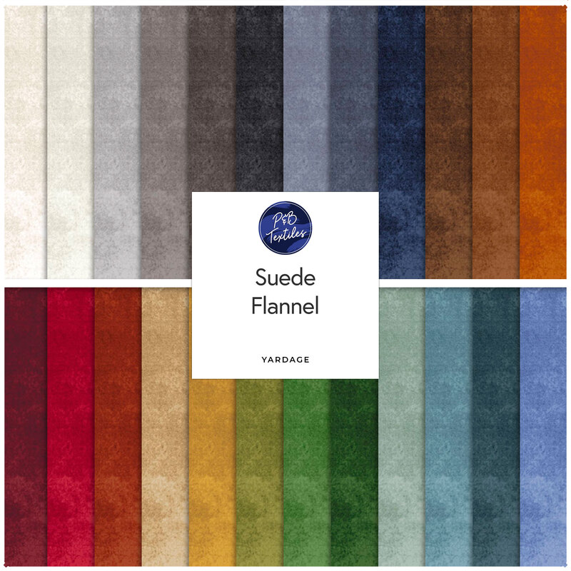 A collage of fabrics featured in the Suede Flannel Collection by P&B Textiles.