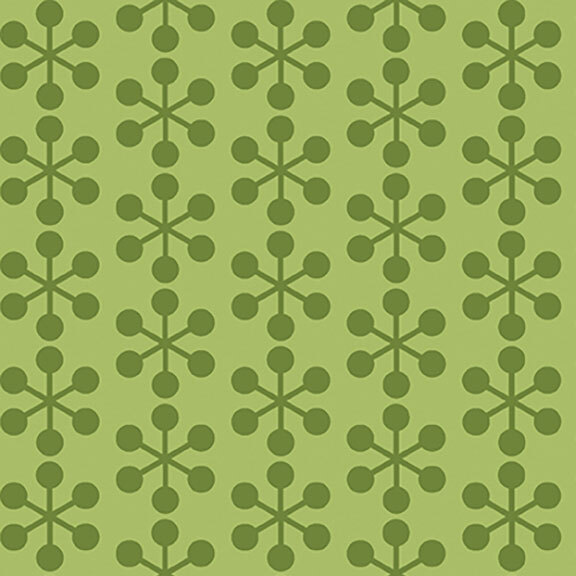 Army green tonal fabric with a half-drop pattern and modern dark green asterisk design.
