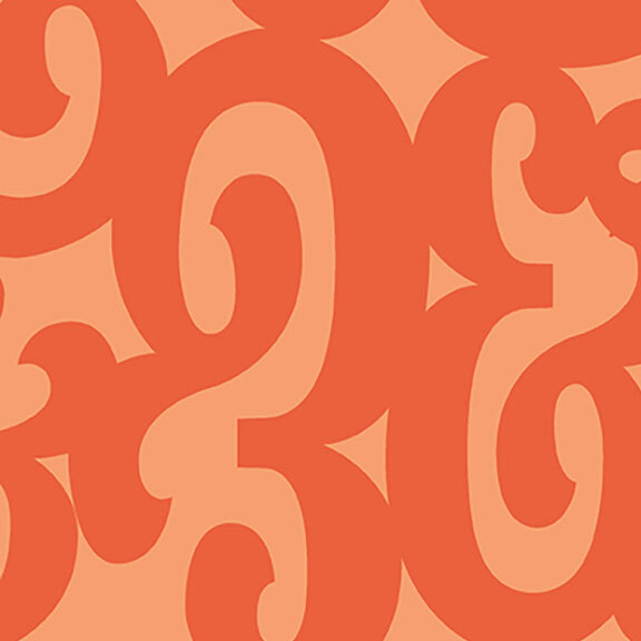 Salmon orange tonal fabric filled with large lava orange ampersands.