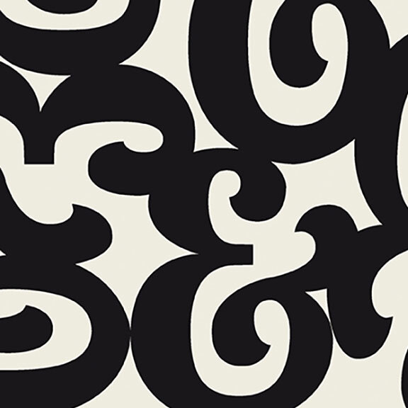Off-white fabric filled with large black ampersands. 