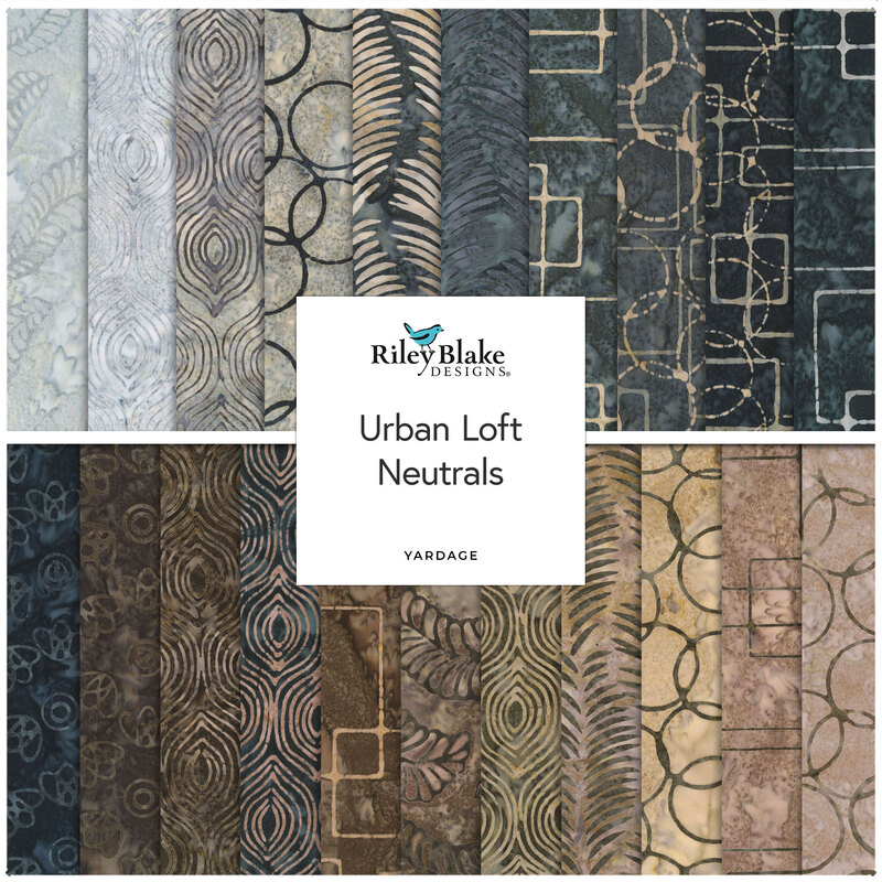 Yardage collage of the Urban Loft Neutrals fabric collection.