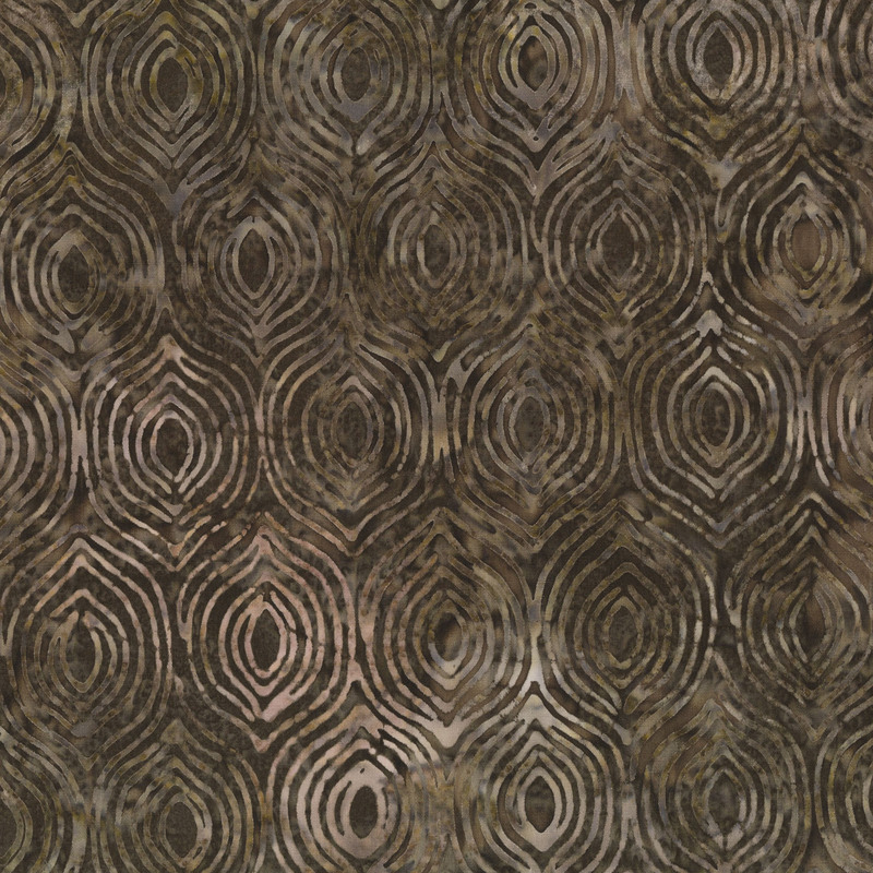 Dirt brown batik with a taupe stylized ornamental damask pattern.