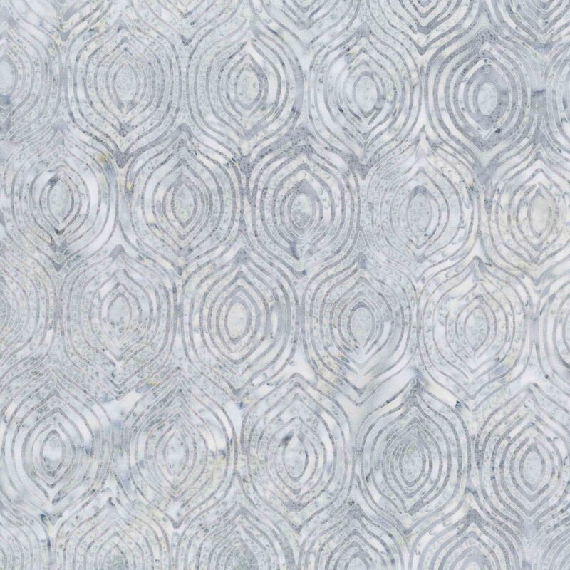 Light gray batik with a cloud gray stylized ornamental damask pattern.