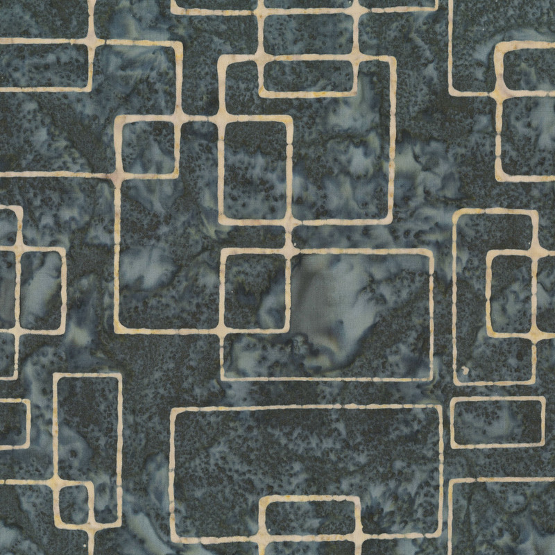 Slate gray batik with tan rectangles over the top.