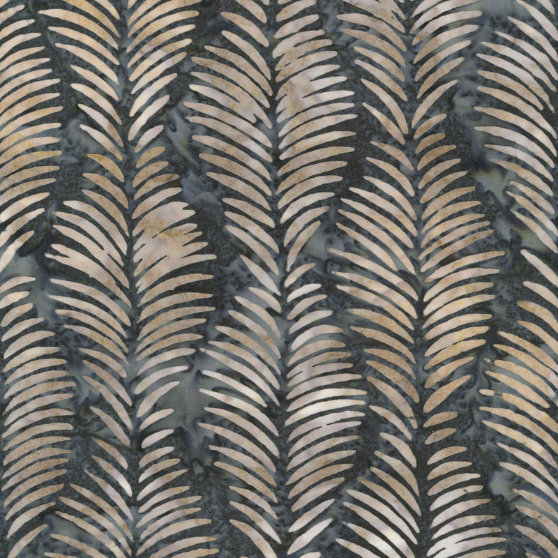 Dark slate gray batik with stylized tan palm leaf motifs.