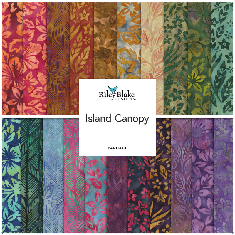 Collage of the yardage available for the Island Canopy fabric collection.