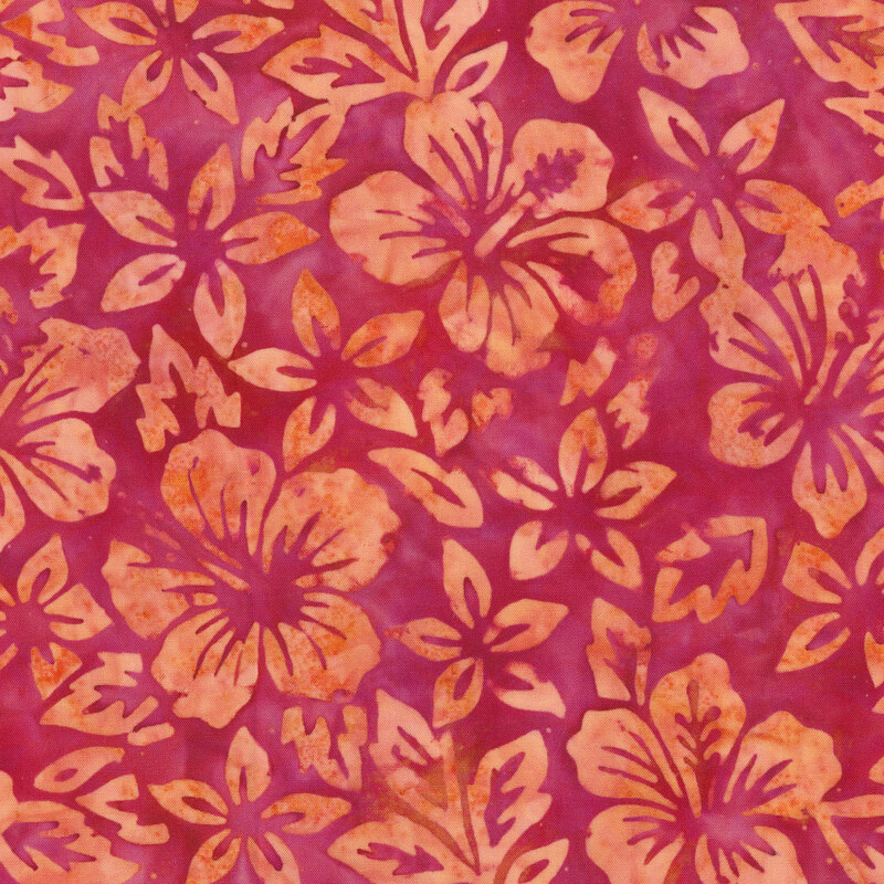 Coral orange florals over a hot pink batik.
