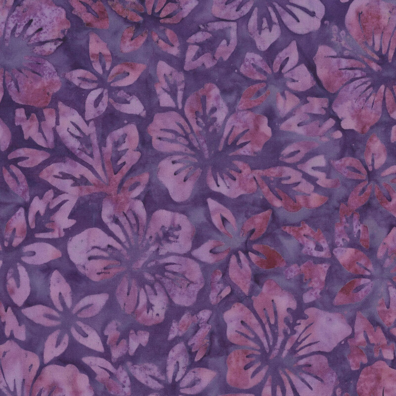 Tonal violet florals over a royal purple batik.
