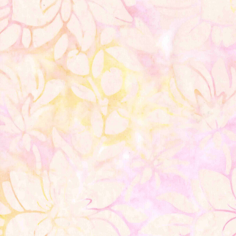 Pink and yellow batik overlayed with a coral orange floral texture.